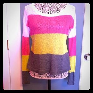 Kensie Colorful Stripe Sheer Knit Sweater